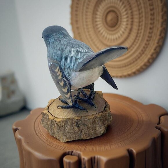 Hand Carved Painted Bird Figurine Wood Base Wire Feet Folk Art 5.5" Vintage - Picture 4 of 8